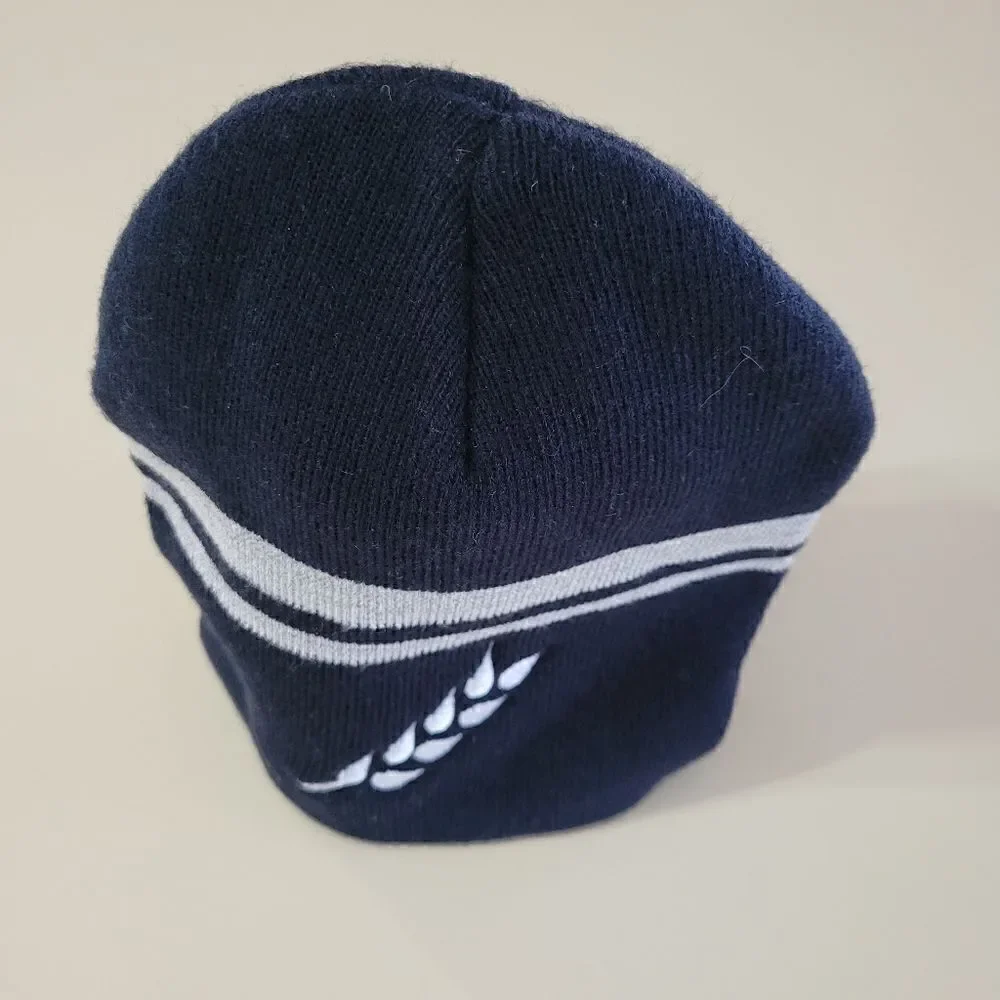 Mens Wheat Spike Embroidered Navy Knit Stripe Beanie
